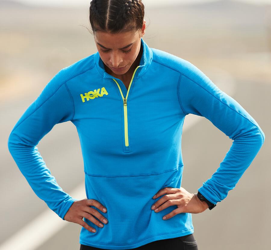 Hoka One One Womens Tops - 1/2 Zip Midlayer - Blue - CTZU89125